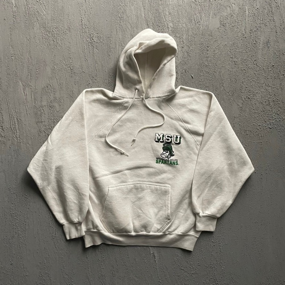 Vintage Michigan State Spartans Hoodie Men Medium White 90s Discus Athletic